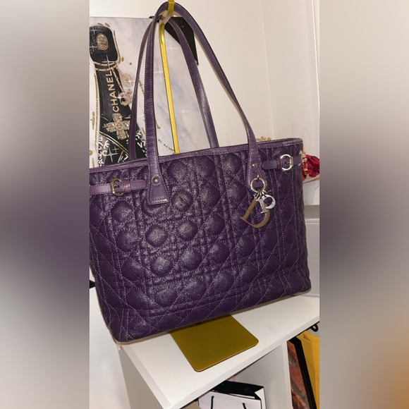 Dior Handbags - Christian Dior Cannage Purple Quilted Tote Bag